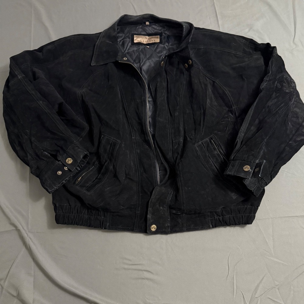 Santa Fe Outback Leather Vintage Rugged Bomber Suede Jacket Black Size 3XL